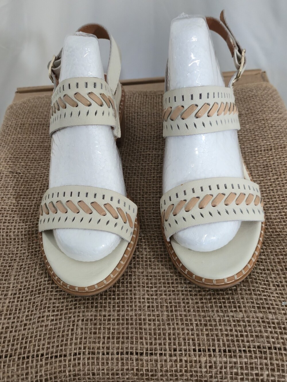 PIKOLINOS Cream Woven Accent Slingback Sandals